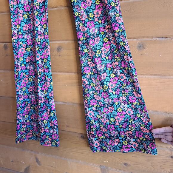 ASOS Floral Pant Kick Flare 6 Psychedelic Flower Power Pull On Y2K Stretchy Boho - Picture 5 of 6